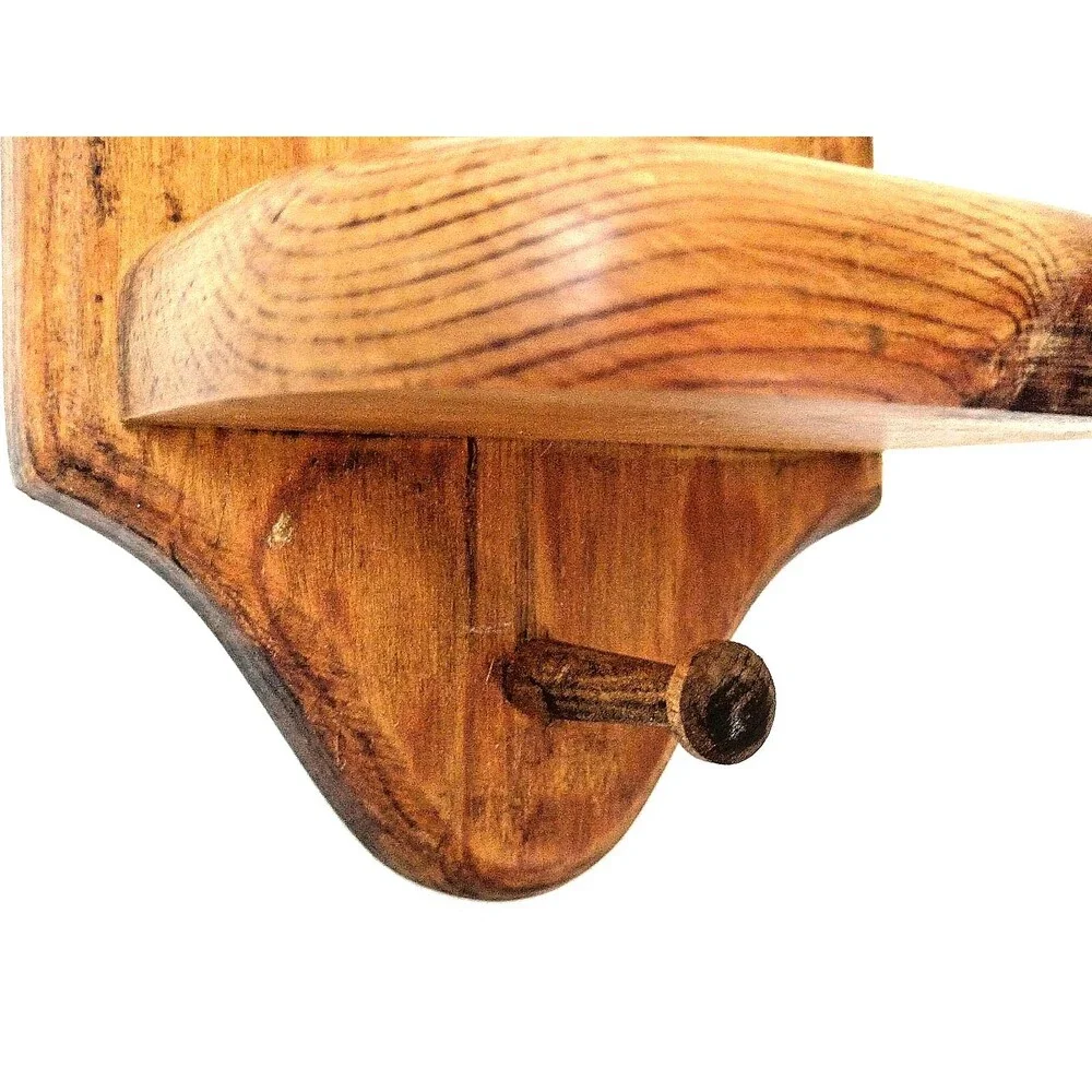 Vintage Pine Wood Peg Shelf with Heart Cutout Handmade Wall Hang Country Rustic